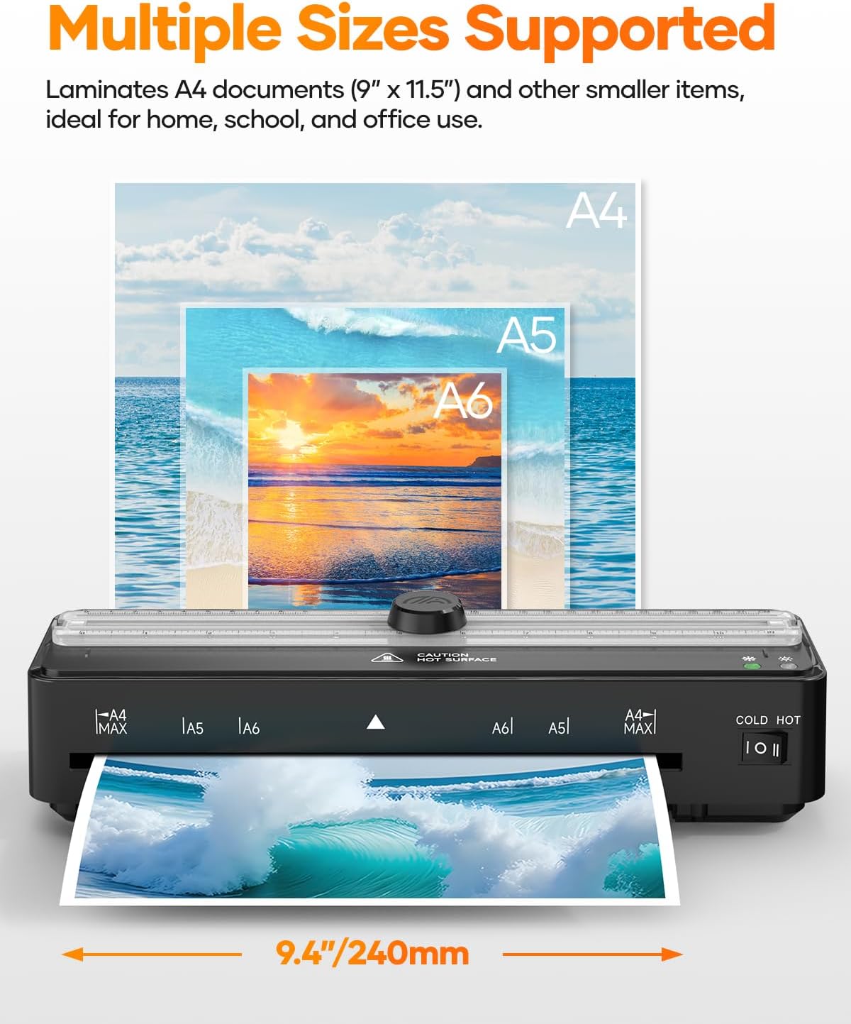 Kejector Laminator Machine, 9 Inch with 20 A4 Sheets Thermal and Cold Lamination Built in Cutter Quick Warm Up for Home Office School