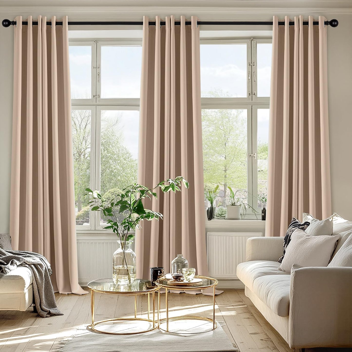 MIULEE Beige Blackout Curtains for Bedroom Living Room 90 Inches Long 2 Panels, Thermal Insulated Room Darkening Drapes Solid Grommet Top Noise Reduction Light Blocking Window Treatments 40x90 Inch