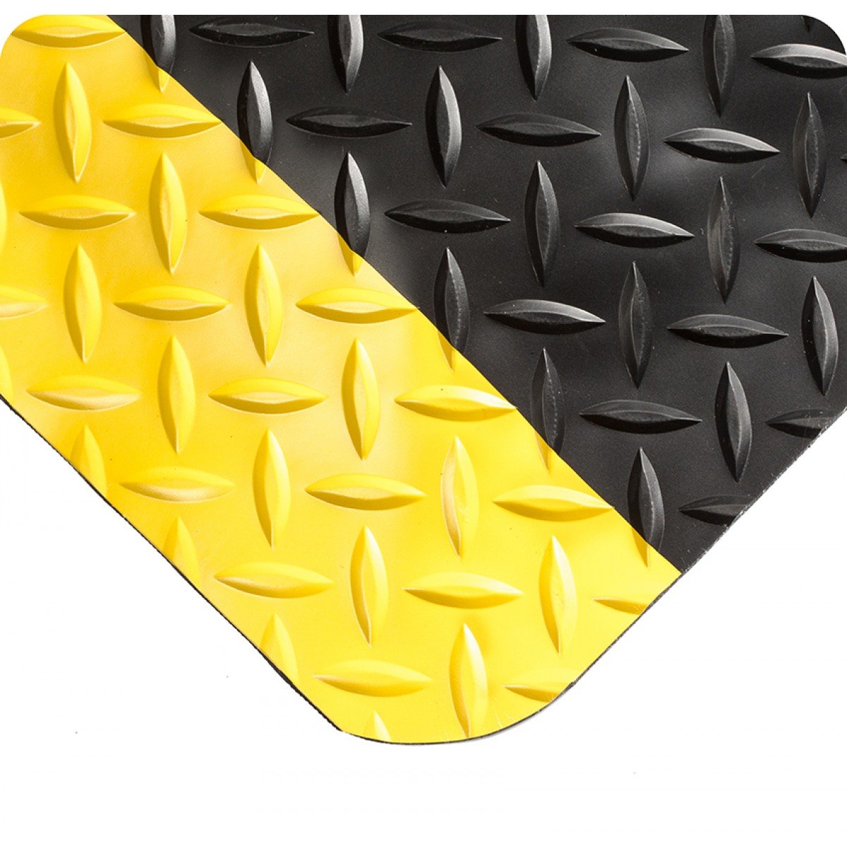 Wearwell 414.1516x3x49BYL Diamond-Plate SpongeCote UltraSoft Mat, 49' Length x 3' Width x 15/16" Thick, Black with Yellow