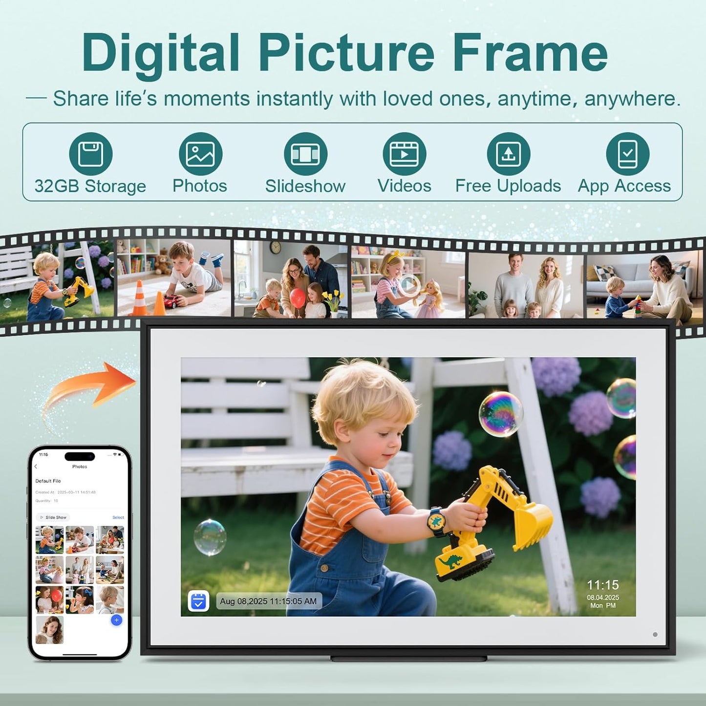 15.6 Inch Digital Calendar Wall Planner 2025-2026 – HD Touchscreen Smart Photo Display for Family Schedules, 32GB Electronic Calendar Chore Chart + To-do List, Wall Mount & Desktop Stand