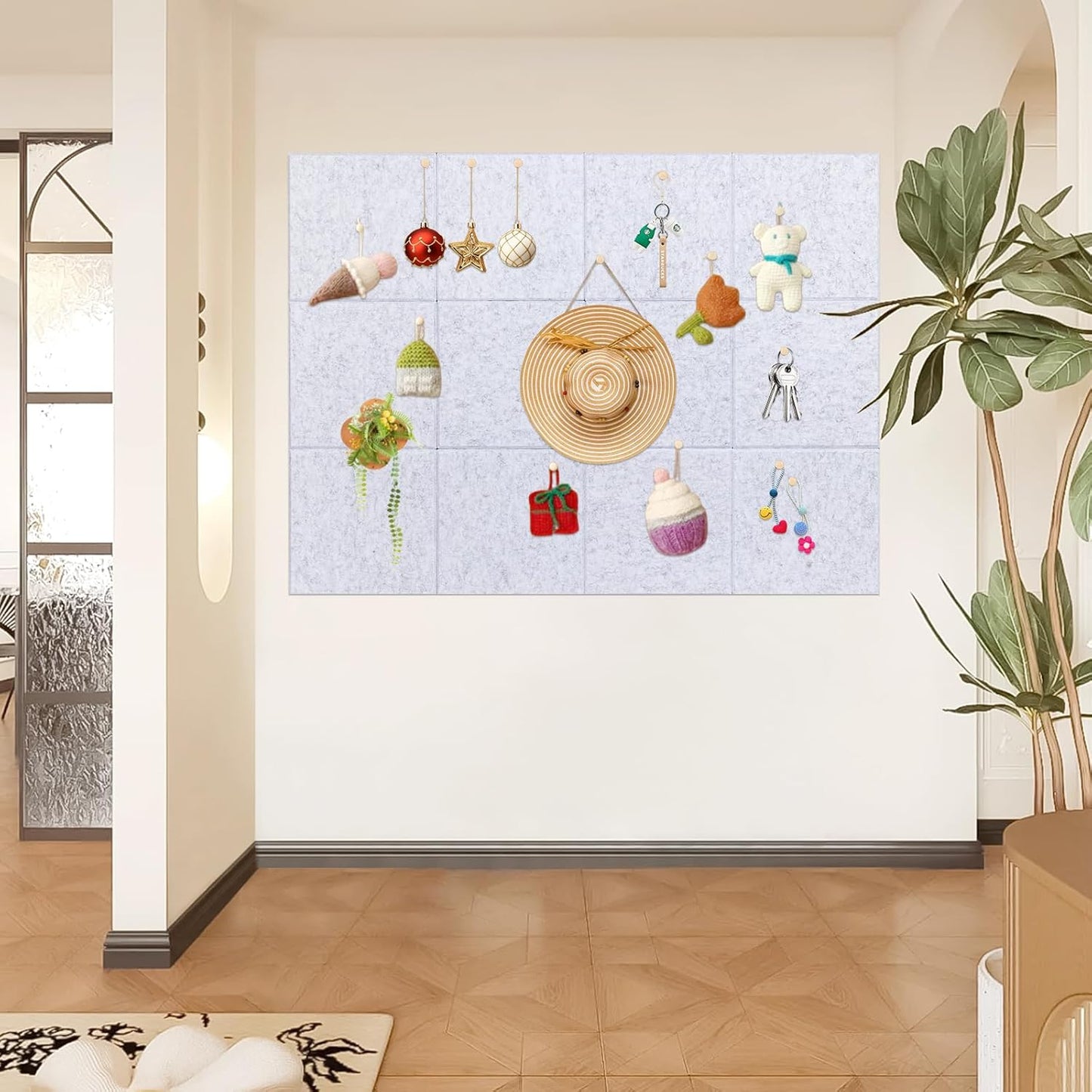 Large Cork Board Alternative, 12 Pack Felt Board with Safe Removable Adhesive Tabs Felt Wall Tiles, Large Cork Boards for Walls, Cork Board for Home Office, Pin Boards for Walls, Marble White