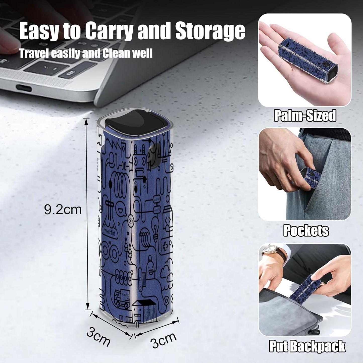walrfid Car Screen Cleaner Spray and Wipe, Laptop Touchscreen Mist Cleaning Kit for Electronics Computer, iPad, Cellphone, MacBook, TV, Monitor, Tablet Display, with Black Graffiti Case - Dark Blue