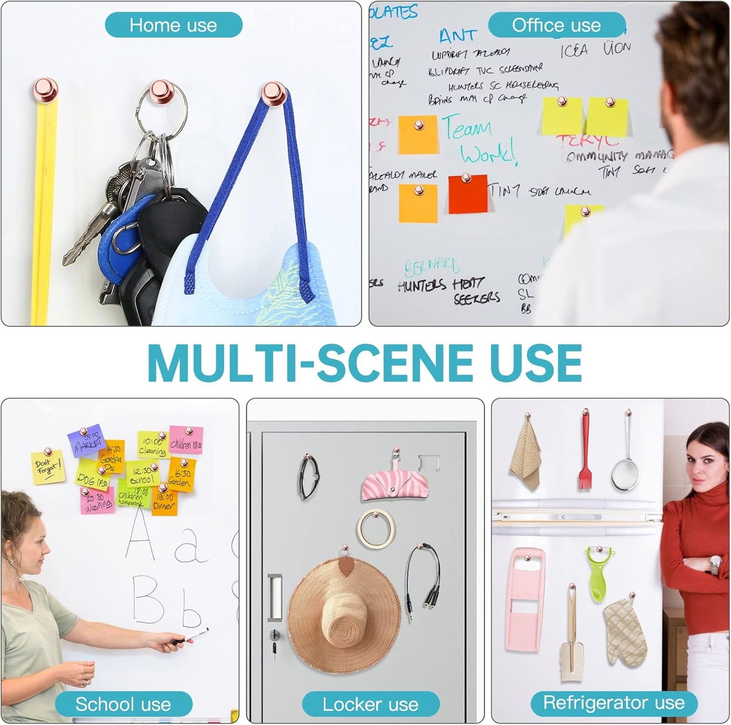 Pack of 8 Rose Gold Pink Push Pins Ideal Whiteboard Refrigerator Magnets - Adult Small Strong Magnets for Kitchen Classroom Office