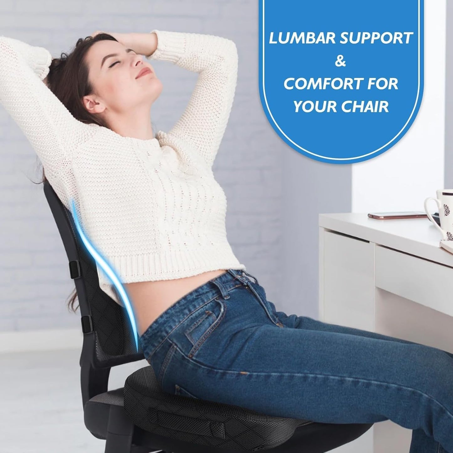 TushGuard Office Chair Cushions with Handles, Back&Seat Cushion, Sciatica & Back Coccyx Tailbone Discomfort Easing Chair Pad, Memory Foam Lumbar Support Pillow for Gaming, Desk, Car (Black, X-Large)