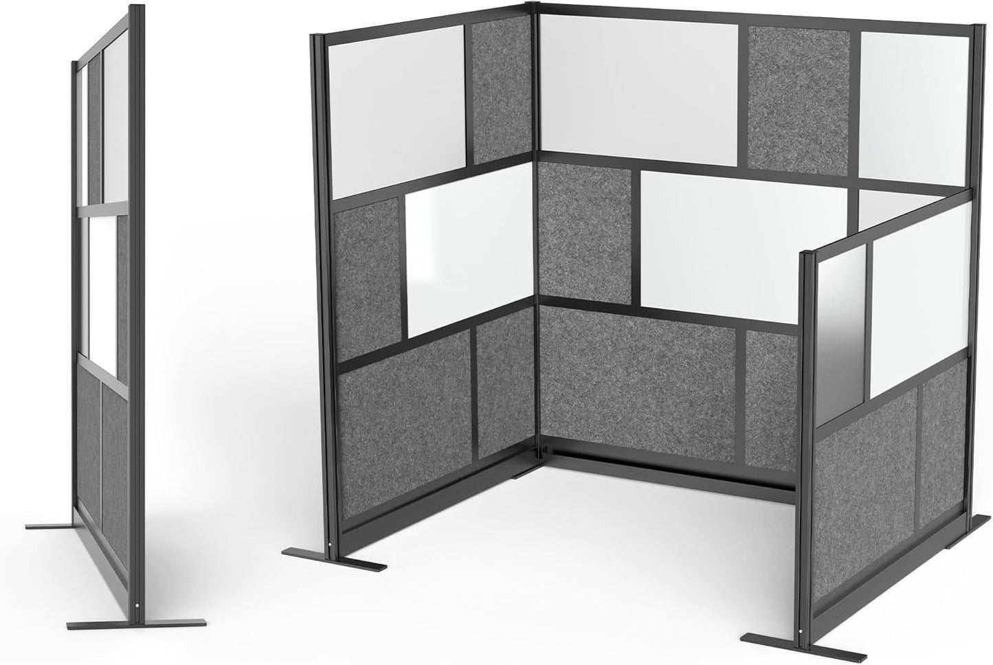 Stand Up Desk Store Expanse Modular Wall | 53'' x 48'' Wall | Expandable Partition Room Divider with Rearrangeable Frosted Acrylic & Sound Absorbent Panels (Black Frame)