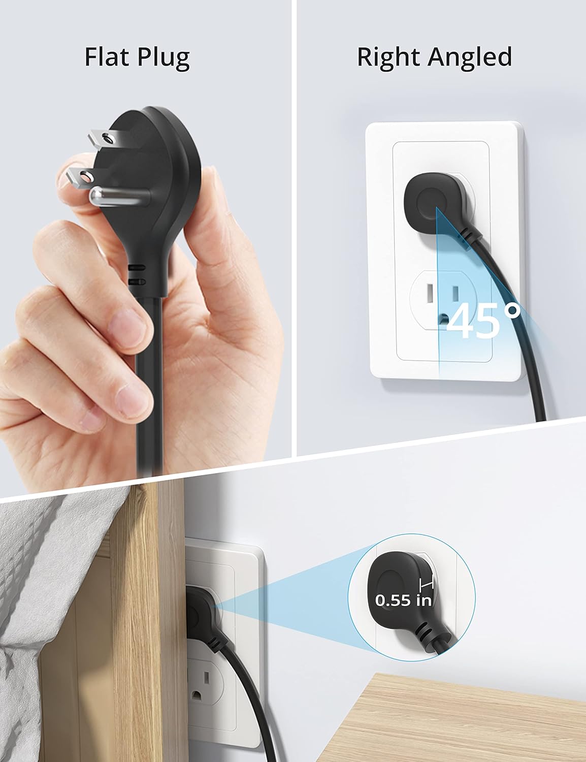 TROND Surge Protector Power Strip with USB, 10ft Extension Cord, ETL Listed, 5 Widely-Spaced Outlets with 3 USB Ports, 1300J, Low-Profile Flat Plug, Wall Mountable, 14AWG Heavy Duty, Black