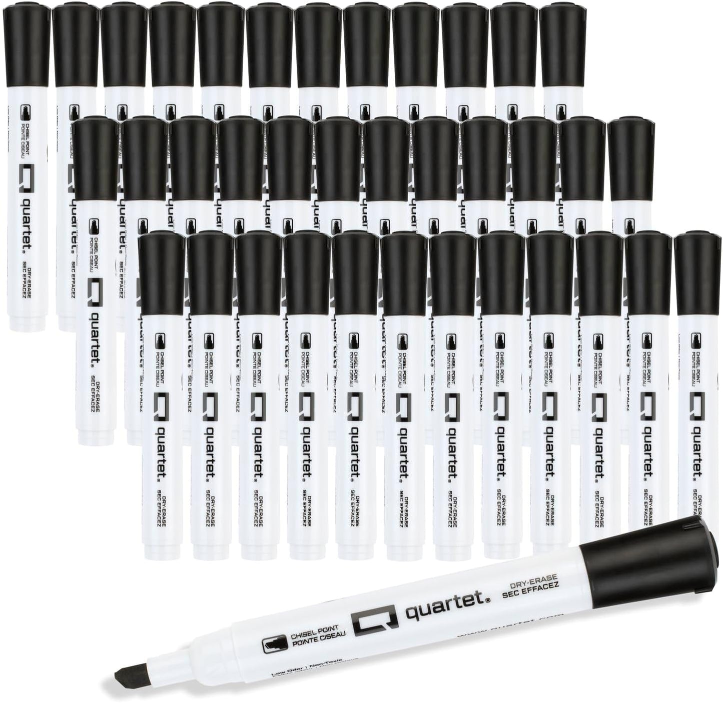 Quartet Dry Erase Markers, Chisel Tip White Board Dry Erase Markers with DryGuard Ink Protection, Office Essentials, Black, 36 Pack (Q120Z02-R)