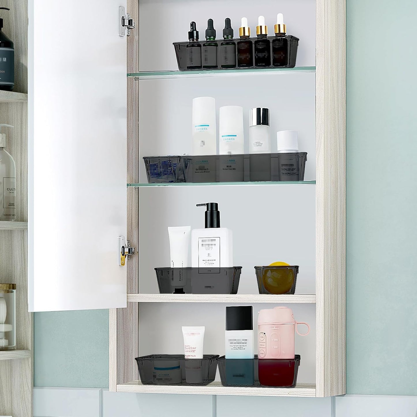 WOWBOX 25 PCS Plastic Drawer Organizer Set, Desk Drawer Divider Organizers and Storage Bins for Makeup, Jewelry, Gadgets for Kitchen, Bedroom, Bathroom, Office, Black