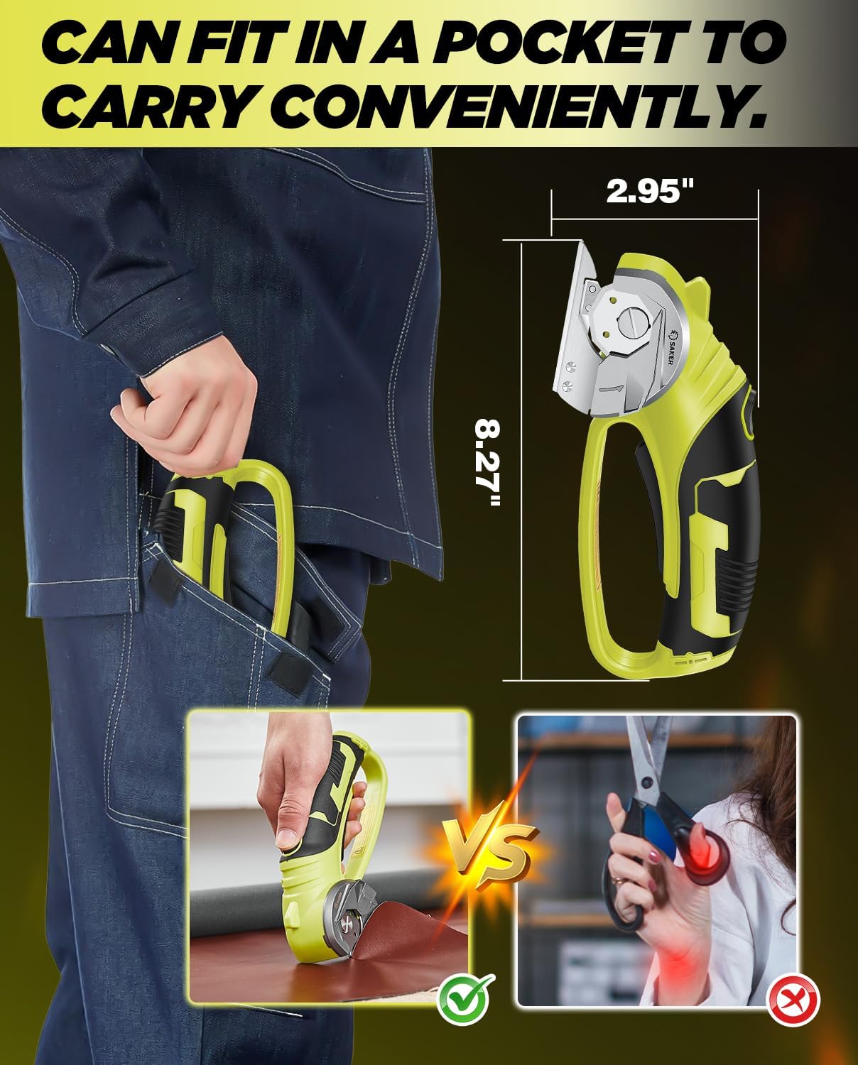 Saker Electric Box Cardboard Cutter,Cordless Elwetric Scissors for Fabric Leather Paper Plastic - Card Board Cutter Tool with 4V Recharged Battery - Safety Lock and LED Light for Cutting,Green