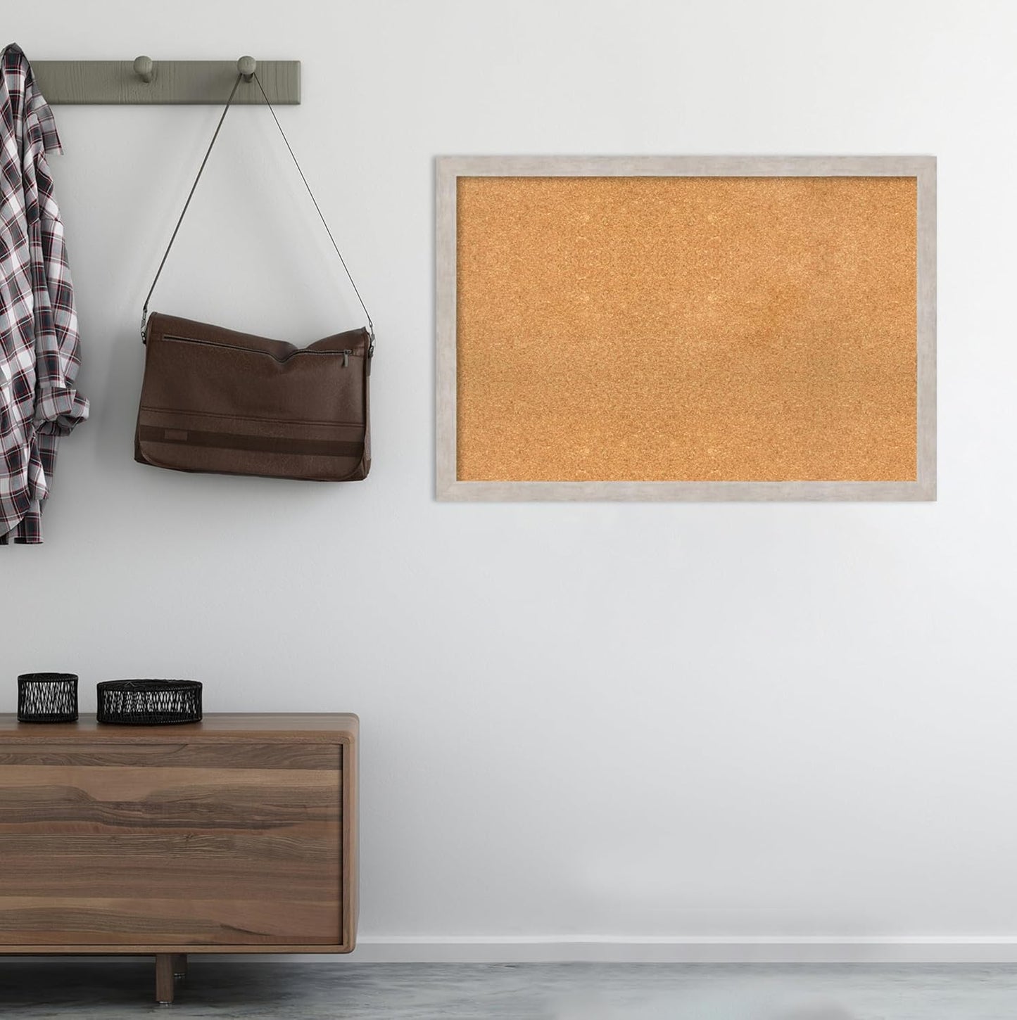 Amanti Art Natural Cork Board for Wall, 27x39 Vision Board with Silver Wood Frame, Large Corkboard Office Decor for Home Organization, Casual Corkboard Pinboard to display items for home organization