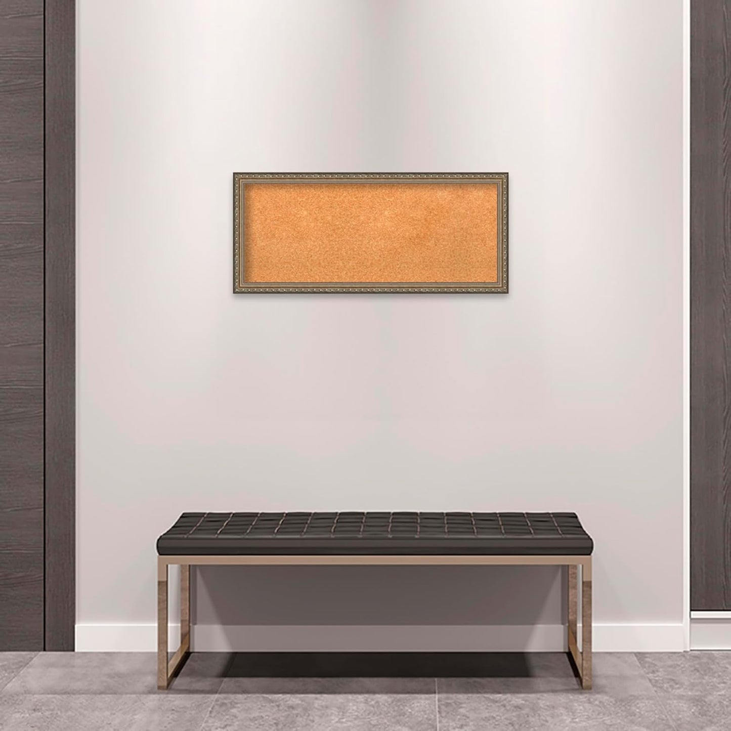 Amanti Art Natural Cork Board for Wall, 14x32 Vision Board with Silver Wood Frame, Medium Corkboard Office Decor for Home Organization, Traditional Corkboard Pinboard to display items for home