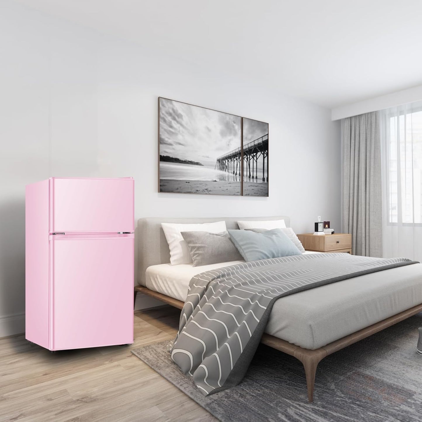 Mini Fridge With Freezer,3.2 Cu.Ft Compact Refrigerator,Mini Refrigerator With 2 Doors For Bedroom,Office,Kitchen,Apartment,Dorm(pink)