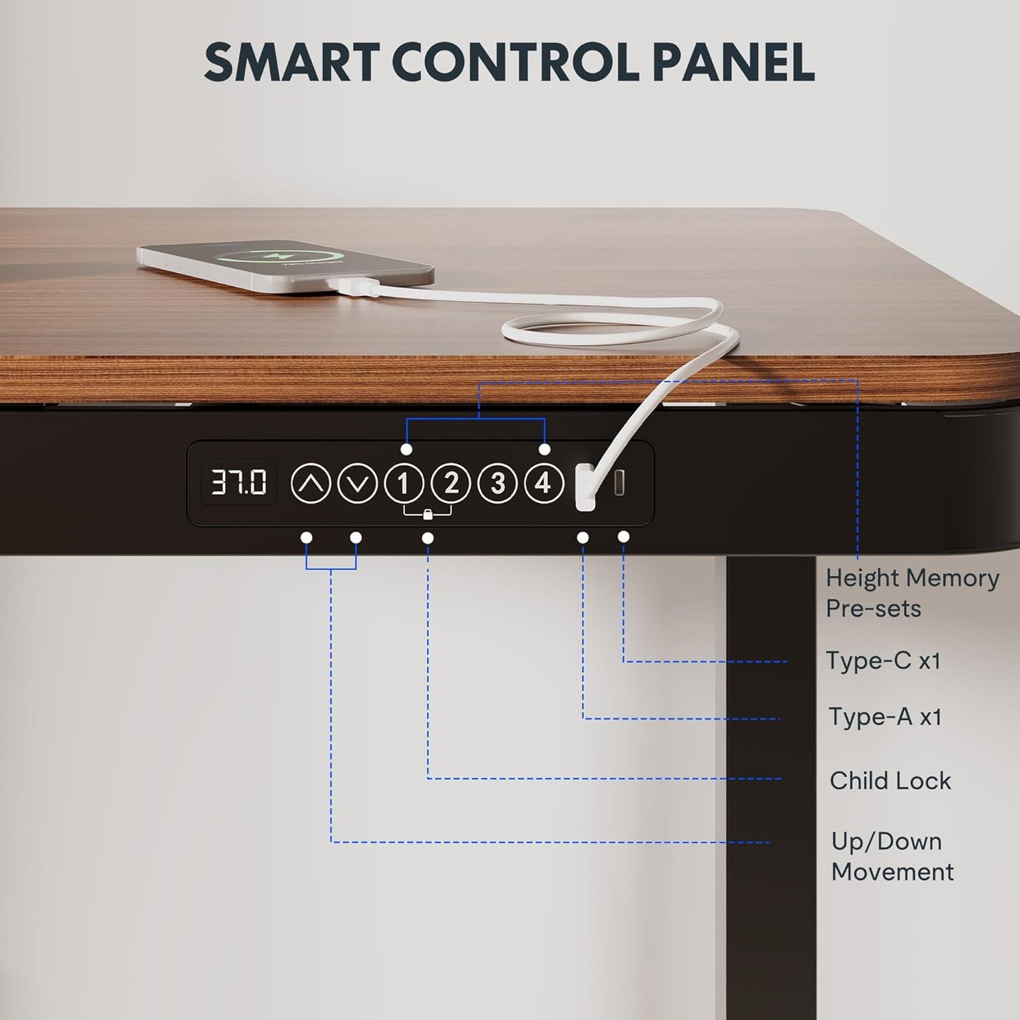 FLEXISPOT Comhar 55" Electric Standing Desk with Drawers, Quick Assembly Home Office Sit Stand Desk with Storage & USB Charging, Computer Workstation for Home Office (55" Wood, Dark Walnut/Black)