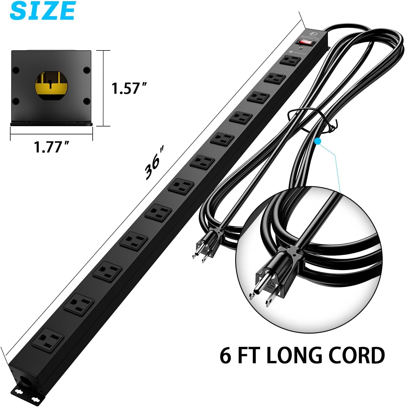 16 Outlet Surge Protector Metal Power Strip, 1800J Mountable Power Outlet, Heavy Duty Workshop Metal Power Strip for Commercial, Industrial, School and Home,15A 125V 1875W (6FT)