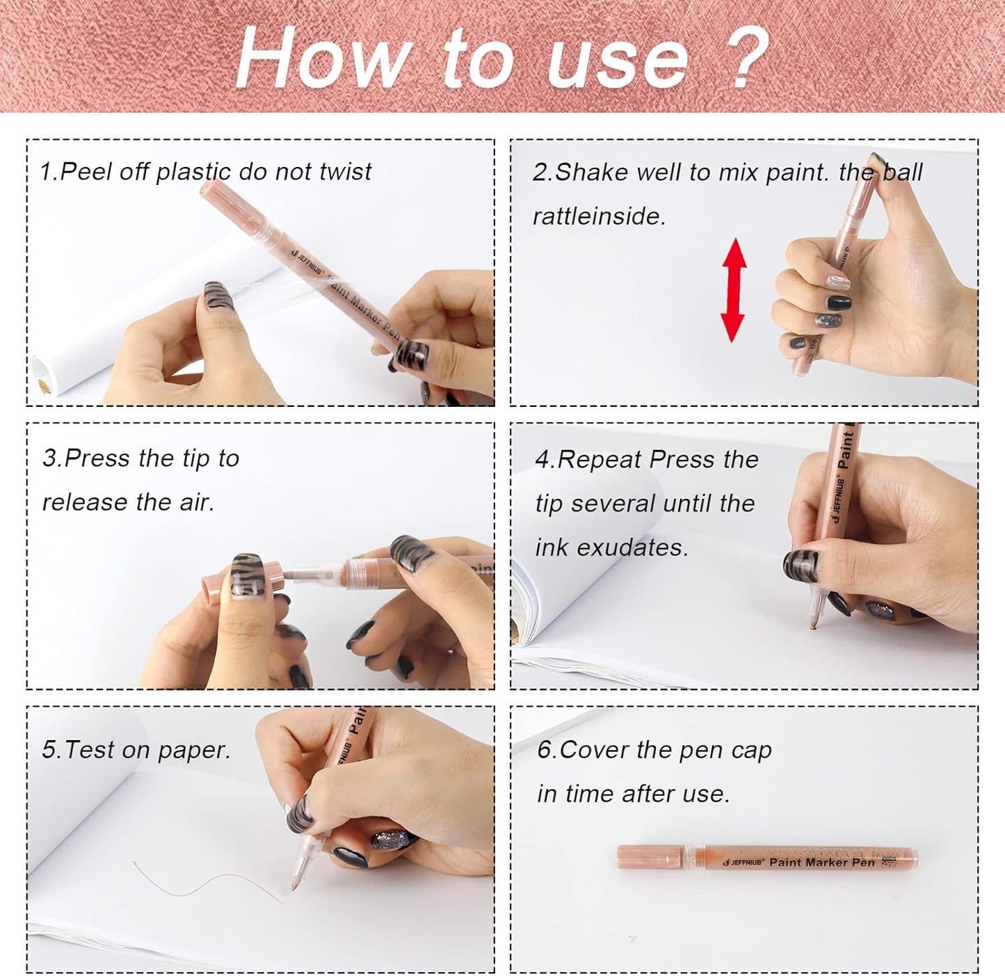 Acrylic Paint Pens Gold,Silver,Rose Gold,Paint Markers for Rocks Painting, Wood, Fabric, Glass,Ceramic,Canvas. Scrapbooking,Card Making,DIY Craft Supplies Metallic Acrylic Marker Set (Rose gold)