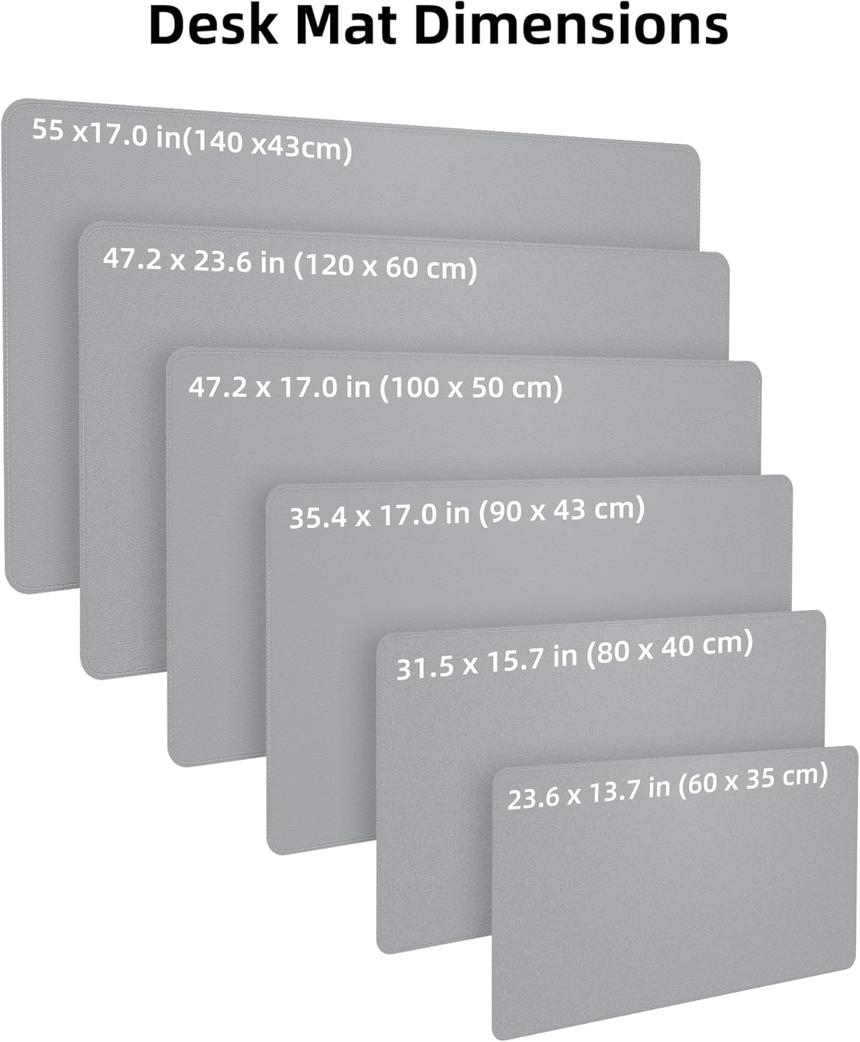 Large Desk Pad Mat - Waterproof Mouse Pad & Desk Protector, Non-Slip XL PU Leather Gaming Mat for Keyboard/Mouse, Stitched Edge with Ergonomic Support, 47"x17" (Light Grey)