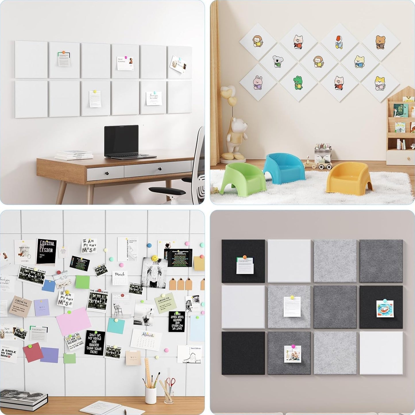 Large Cork Boards for Walls – 48 x 36 Self Adhesive Felt Wall Tiles, Ideal for Office Wall Organizing Bulletin Board, Easy to Install Cork Boards Felt Board