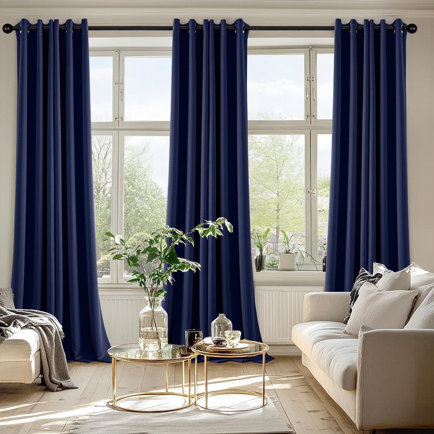 MIULEE Navy Blue Blackout Curtains for Bedroom Living Room 90 Inches Long 2 panels, Thermal Insulated Room Darkening Drapes Solid Grommet Top Noise Reducing Light Blocking Window Treatments 40x90 Inch
