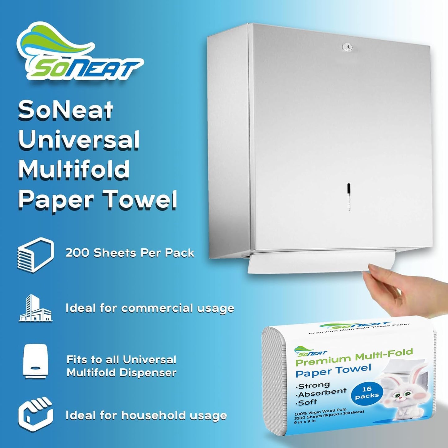 Trifold Paper Towels - 3200 Sheets Multifold Disposable Paper Hand Towels for Bathroom, Commercial, Household, Hand Paper Towels for Bathroom Dispenser, 16 Packs (200 Count/Pack)