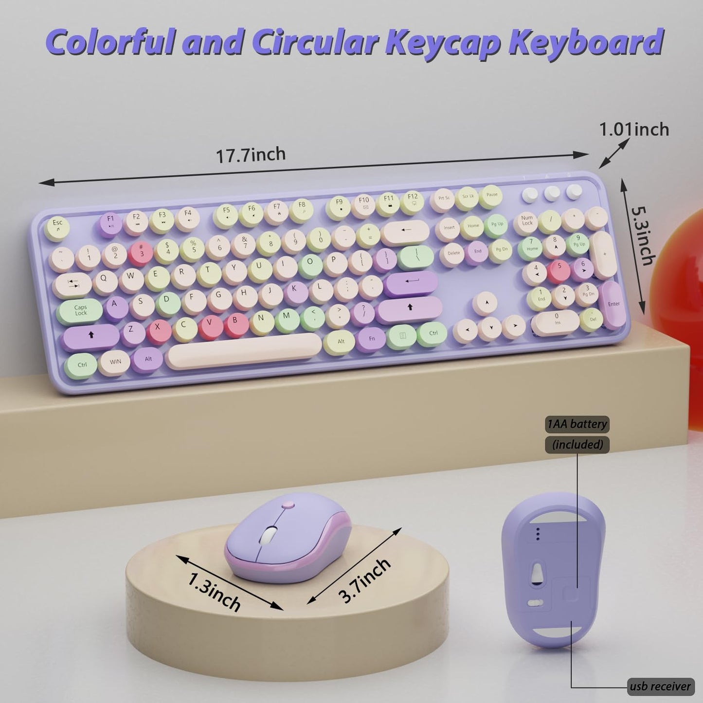 Wireless Typewriter Keyboard and Mouse - Wireless Keyboard with Silent Wireless Mouse, Cute Retro Keyboard Mouse Combo, 2.4G USB Computer Keyboard and Mouse for Windows Laptop/Desktop/PC(Purple)