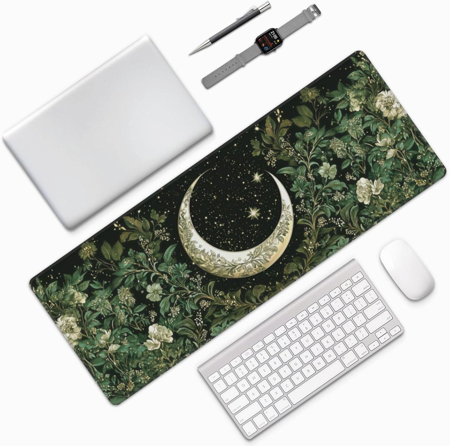 Moon Mouse Pad 31.5 X 11.8 Inch Big Desk Rubber Base Stitched Edges Keyboard Pad XXL Mouse Mat for Home Game and Office