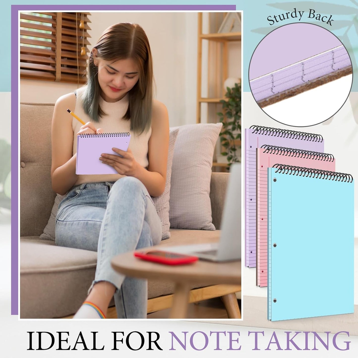 10 Packs 8.5" x 11" Top Spiral Notebook with 3 Hole Punched Legal Pads College Ruled Notepad 50 Sheets Hard Cardboard Paper Wirebound Notepad for Office School Business (Pink,Blue,Purple)