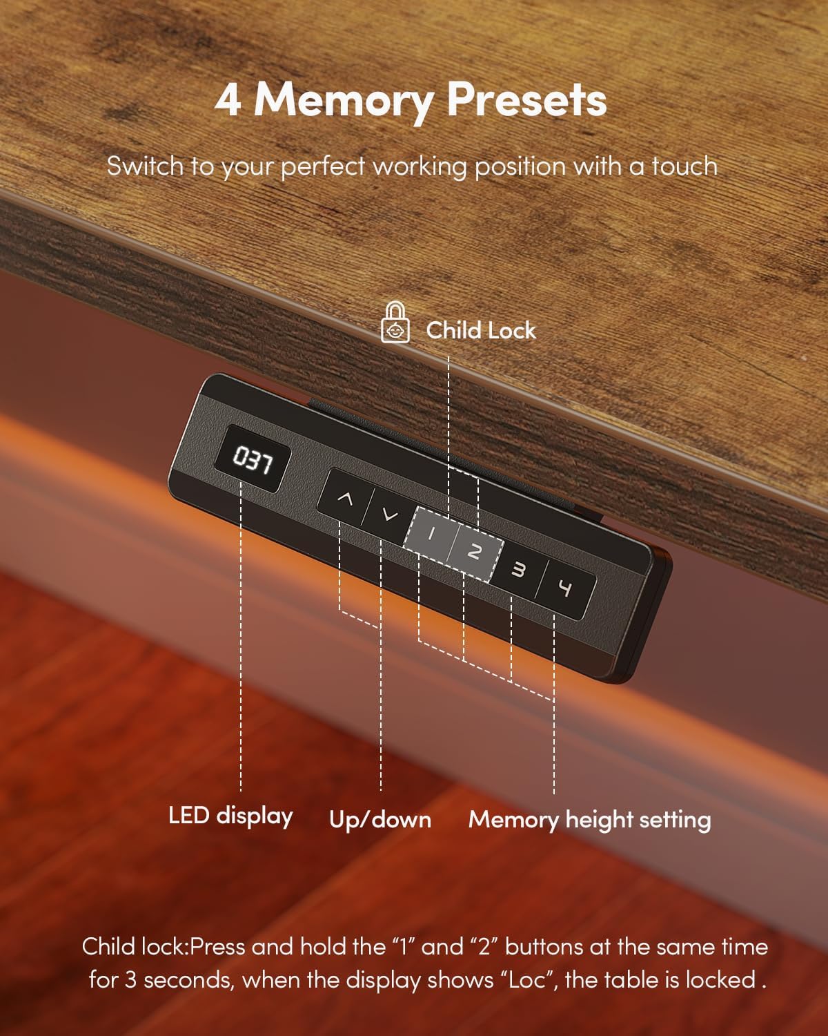 FEZIBO One-Piece Standing Desk Adjustable Height Stand up Home Office Desk, 32x24 Inch Electric Standing Computer Desk, with 4 Memory Presets, Fixable casters, Rustic Brown