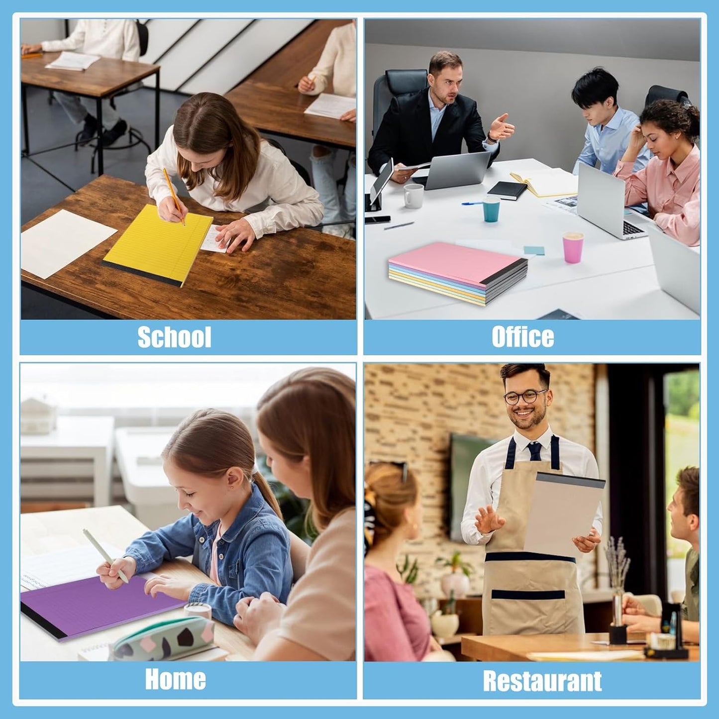 8 Pack Colored Legal Pads, Totally 400 Sheets Legal Pads 8 x 11.5inch College Ruled Writing Pads Wide Ruled Legal Paper for Office, School, College, Professional