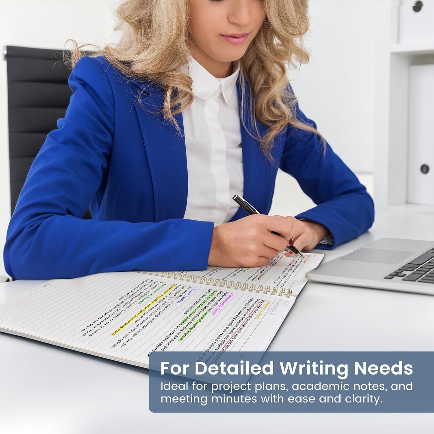 Taja Spiral Lined Notebook, 8.5"x11" Notebooks for Work, Large A4 Journal for Women & Men, College Ruled Journaling Notebook for Writing, Plastic Cover Spiral Journal, Blue Floral