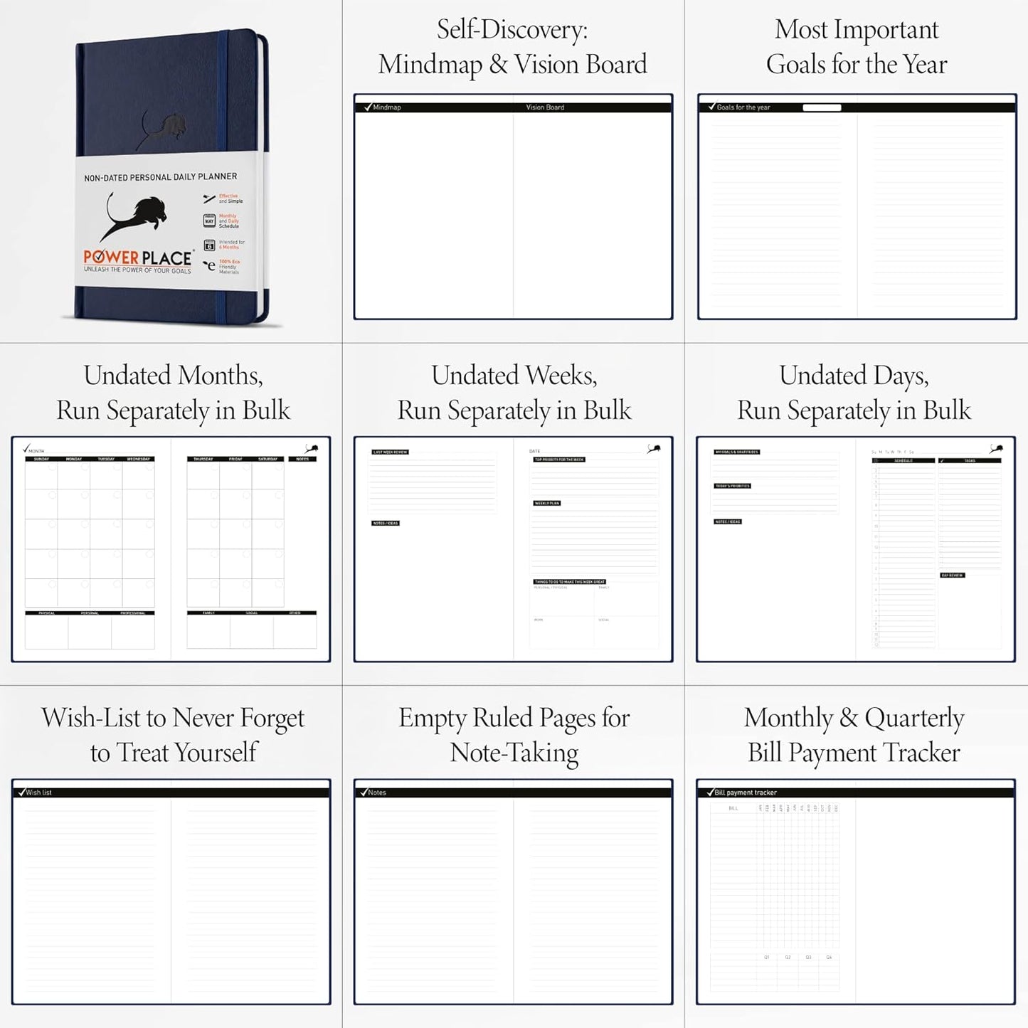 Undated Day Planner & Calendar – 6-Month Life Organizer for Productivity, Time-Management & Focus | 24-Hour Hourly Agenda for Men & Women, Vegan Leather Hardcover (Blue)