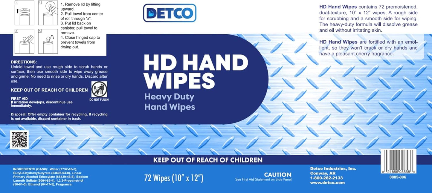 Hand and Tool Wipes, Heavy Duty Tool Cleaning Wipes, Hand Cleaning Wipes, Degreasing, Waterless Hand Cleaner, Dual Surface, Work Surface Wipes - 72 Count