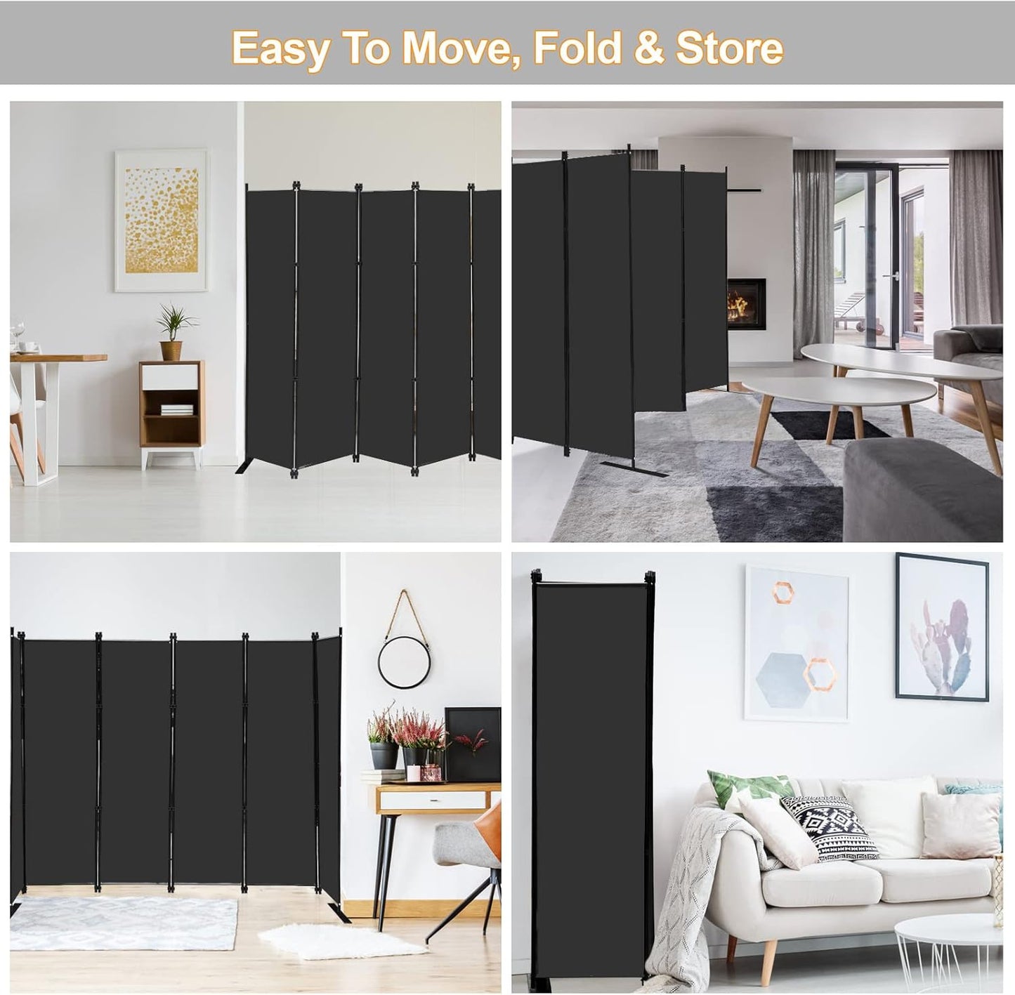 MAYOLIAH 4 Panel Room Divider Screen 6Ft Tall Foldable Privacy Dividers Indoor Wall Partition Room Separator Black
