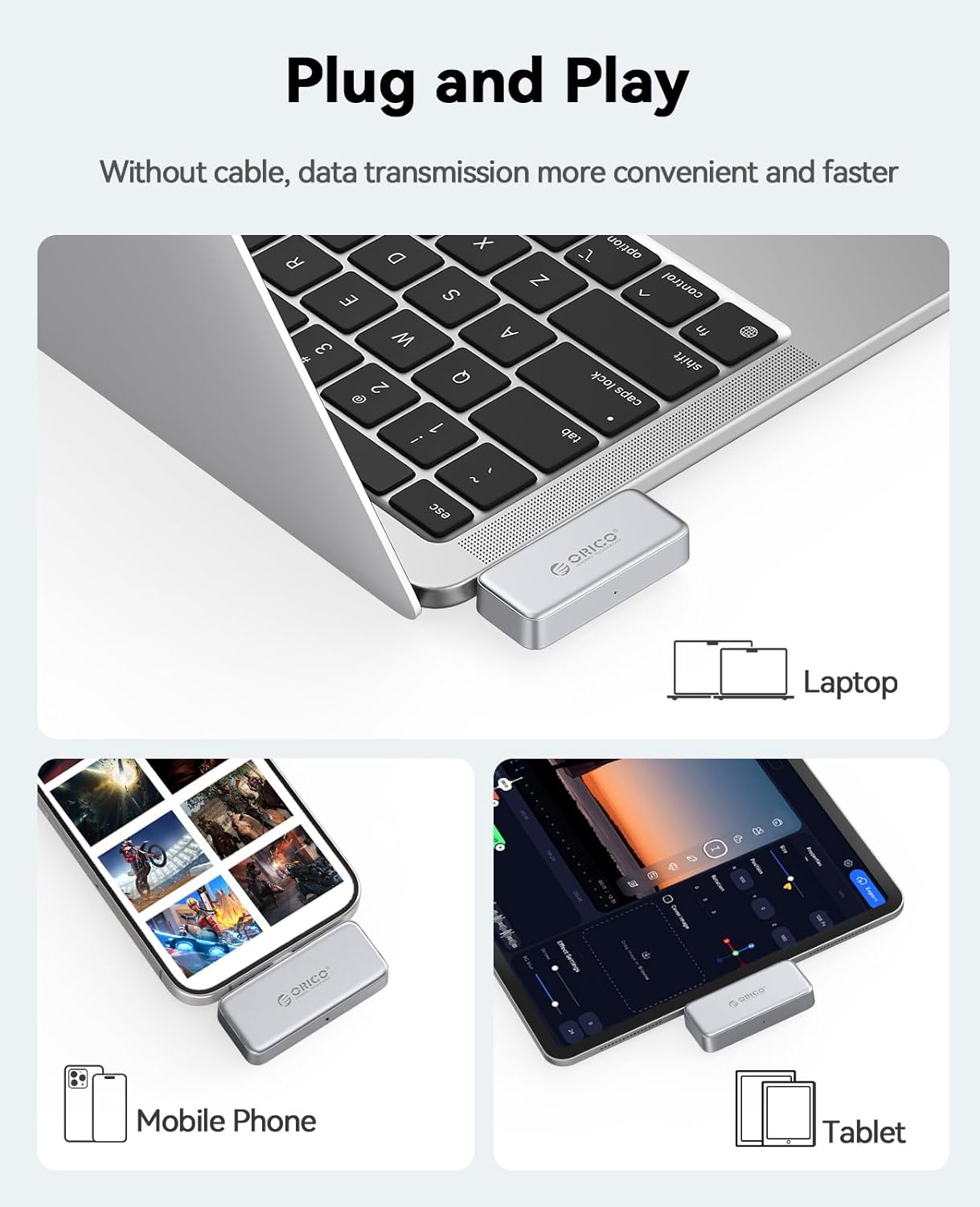 ORICO FlashPod 2TB Portable SSD Up to 2000MB/s, Direct Plug Design, High-Speed External SSD with USB 3.2 Gen2x2 20Gbps Interface, Reliable Storage for iPhone 16 Series, Tablets, Laptops - S20