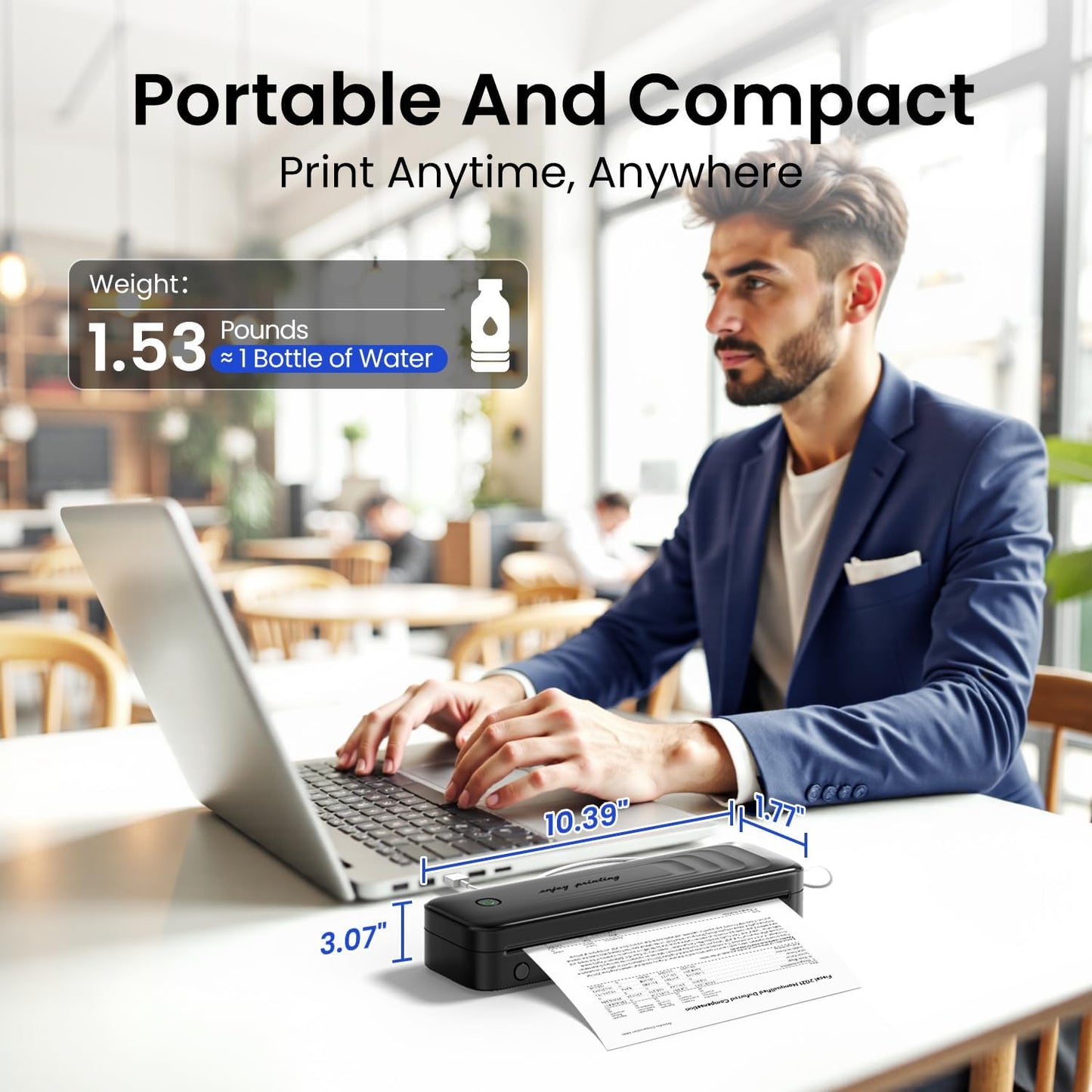 2025 Portable Printers Wireless for Travel, Inkless Thermal Printer Support 8.5" x 11"& A4, Mobile Printers with Carry Case, Bluetooth Portable Printer for Office,Travel,School,Car,Home,Black