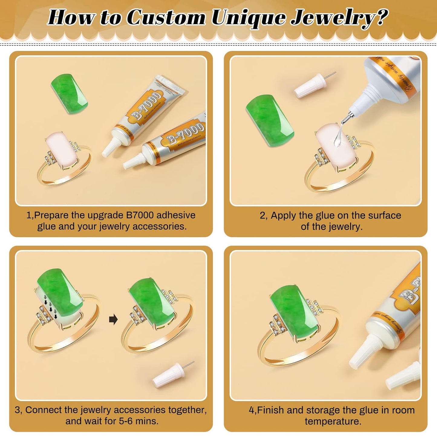 B7000 Glue Clear Adhesive, Jewelry Bead B-7000 Glue Semi Fluid Adhesive Glue High Viscosity with Precise Tips for Rhinestones Fabric, Glass, Jewelry Making, DIY Art Crafts, Leather, Toys (2x25ML)