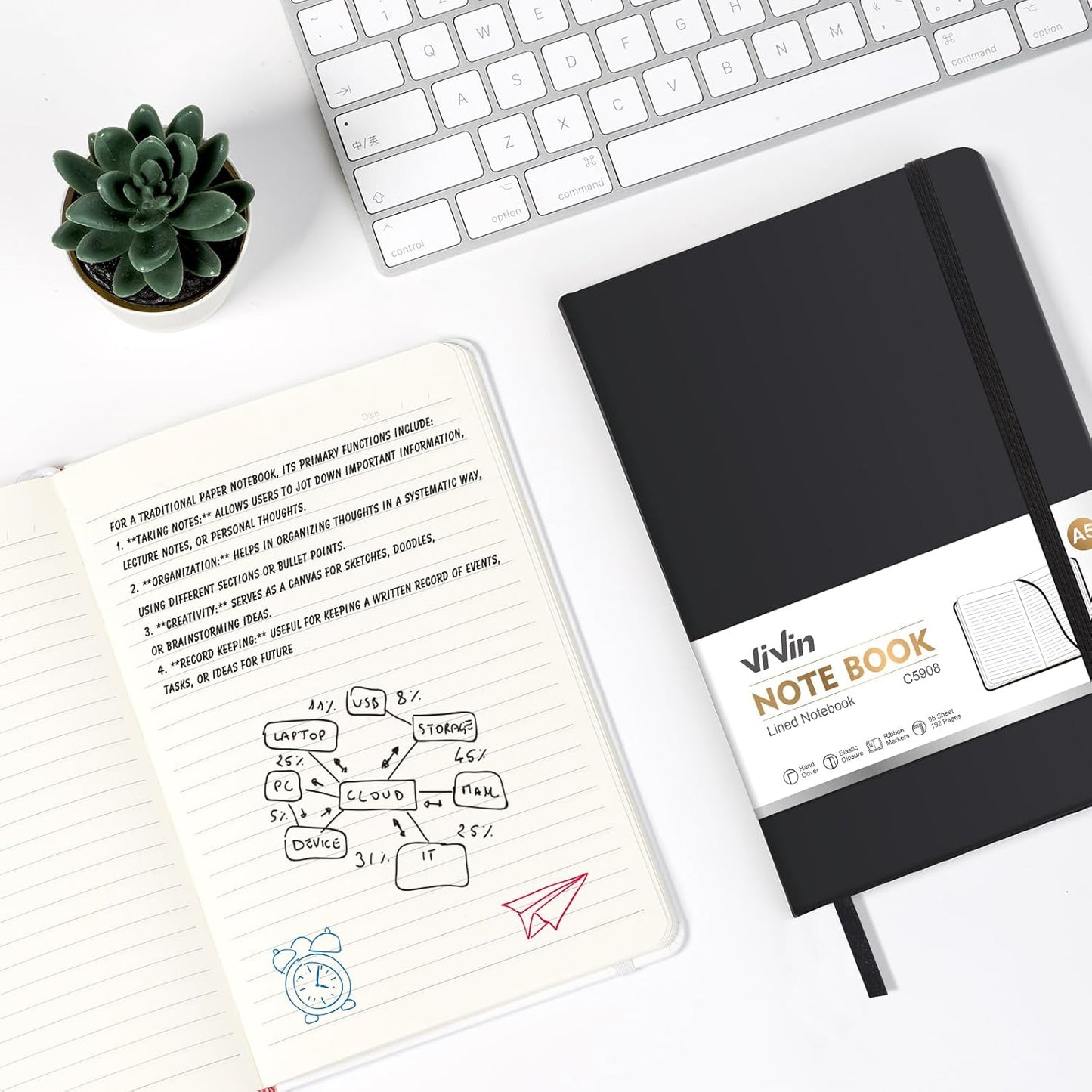 ViVin Lined Journal Notebooks for Work, 192 Pages, Medium 5.5 x 8.3 inch, College Ruled, A5 Hardcover Journaling Notebooks for Work, 3 Pack Bulk