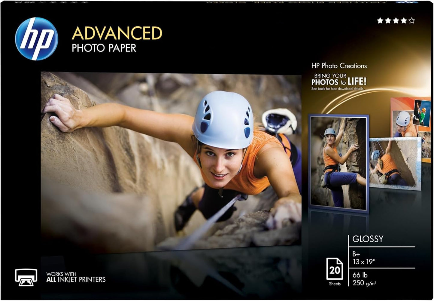 HP Advanced Photo Paper, Glossy, 13x19 in, 20 sheets (CR696A),White