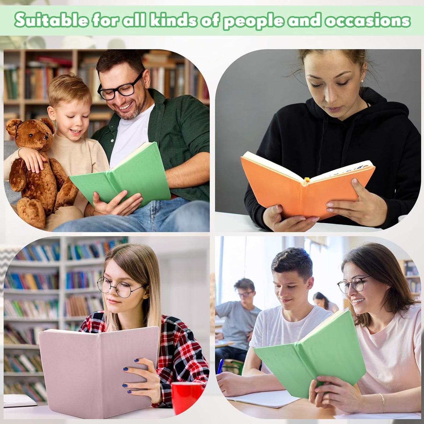 PerKoop 12 Pcs Jumbo Book Covers Stretchable Fabric School Book Protector Reusable Washable Cover Protector for Most Hardcover Textbooks(Vivid Colors,9 x 11 Inch)