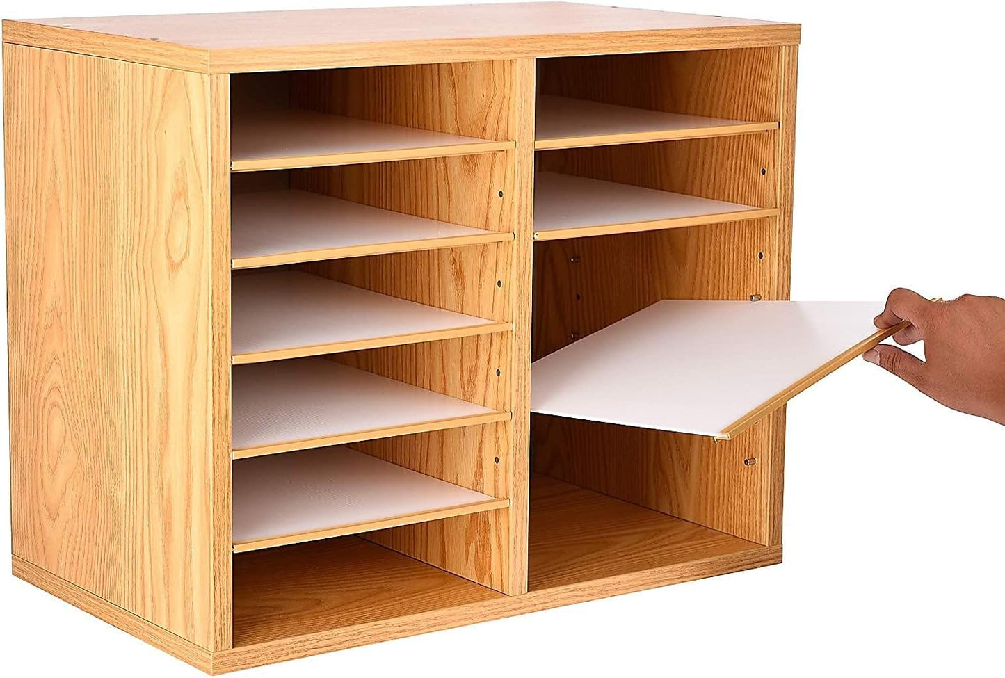 AdirOffice Wooden Adjustable Literature Organizer, 12 Compartment Office Mailbox, or Classroom Literature Organizer, Medium Oak