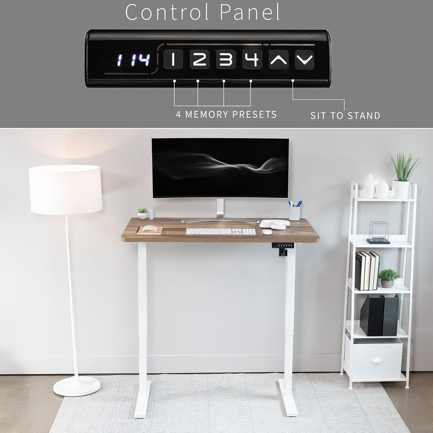 VIVO Electric 48 x 30 in Standing Desk, Memory Height Adjustment, 1B Series, One-Piece Reclaimed Wood Top, White Frame, DESK-KIT-1W5P