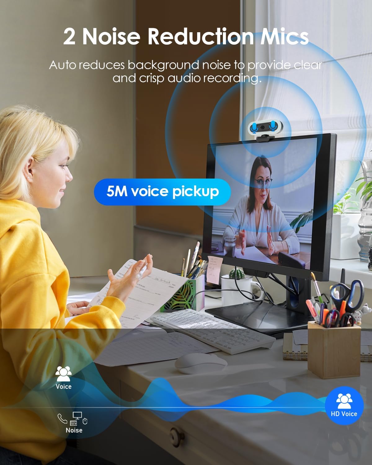 2K 50FPS Webcam for PC/Mac, Computer Camera with Fill RGB Lights, 2 Noise-Canceling Microphone, Autofocus and Tripod for Meeting, Live Streaming, Video Calls, Gaming, Works with Zoom, Skype, Teams