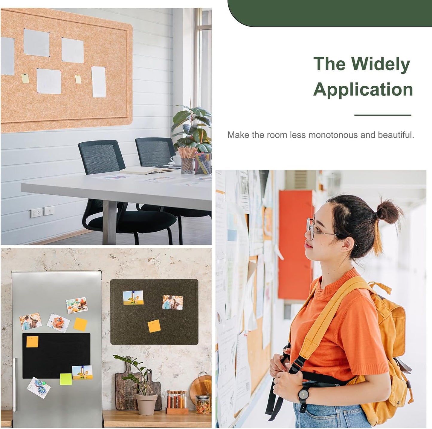 YOKIVE Felt Bulletin Board, 35 x 17.5 -Inch Foldable Decorative Pin Board Self Adhesive Felt Cork Board with 20 Pushpins, Great for Wall, Photo Display, Paste Note, Schedule(Black)