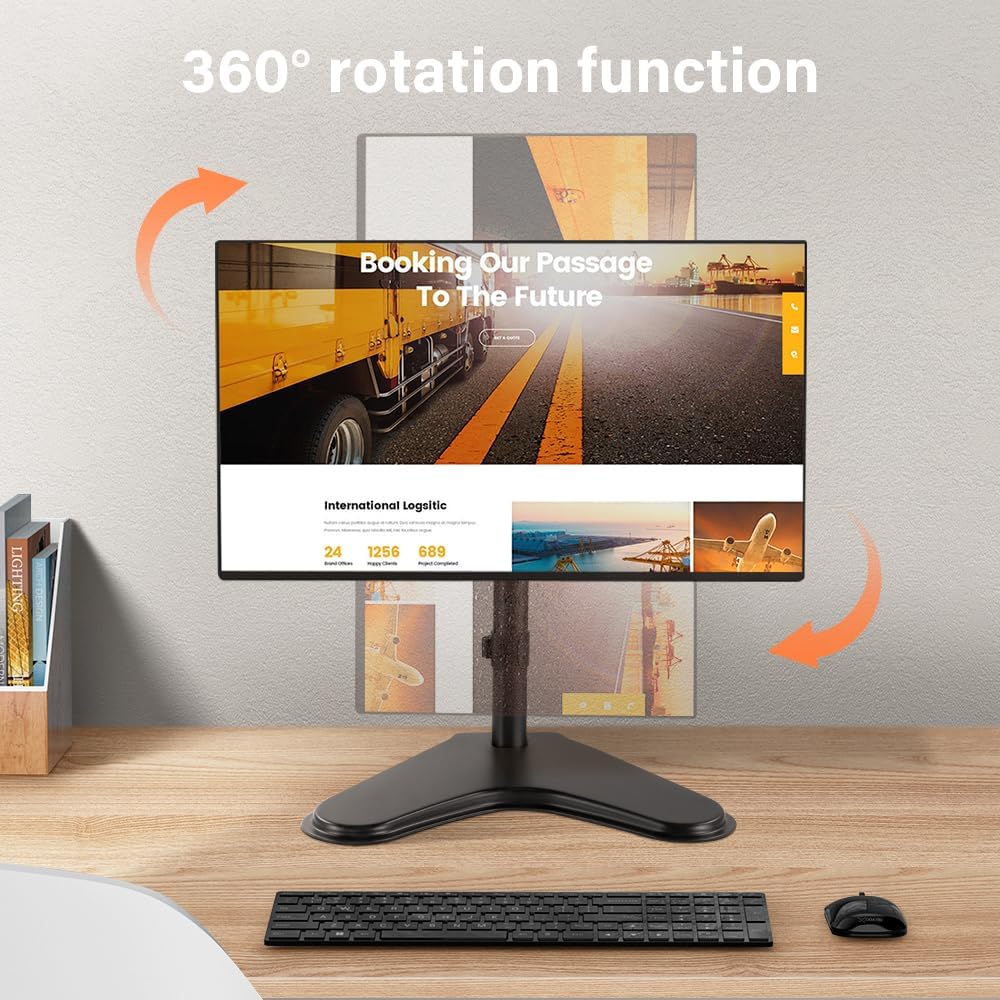 KKTONER Single Computer Monitor Stand Metal Base Free Standing Desk Vesa Mount for 13 inch to 32 inch Screen Height Adjustable Monitor Mount Full Motion Swivel Vesa 75*75mm/100*100mm Hold up 17.6Lbs