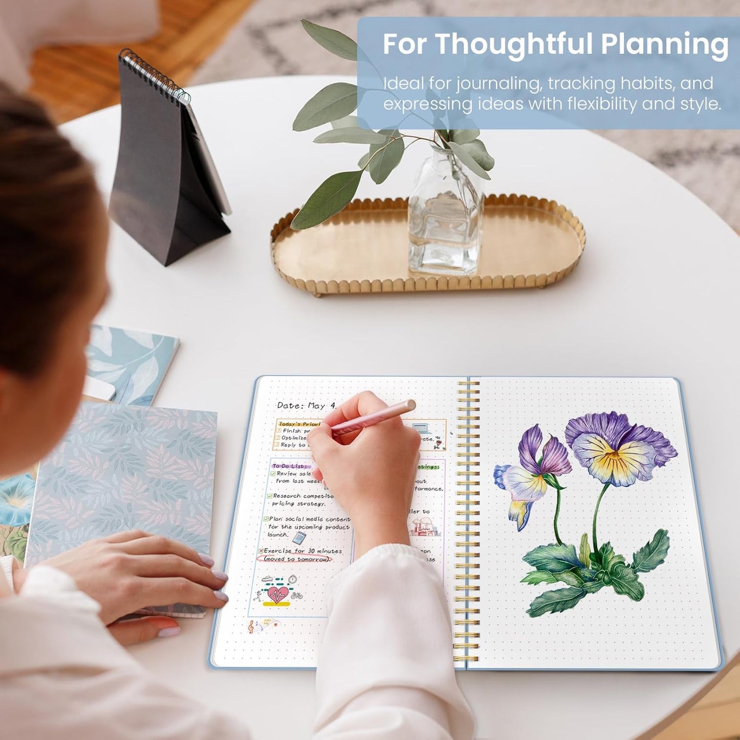 Taja Spiral Dotted Notebook, 8.5"x11" Notebooks for Work, Large A4 Journal for Women & Men, Bullet Dotted Journal, Journaling Notebook for Writing, Plastic Cover Spiral Journal, Blue