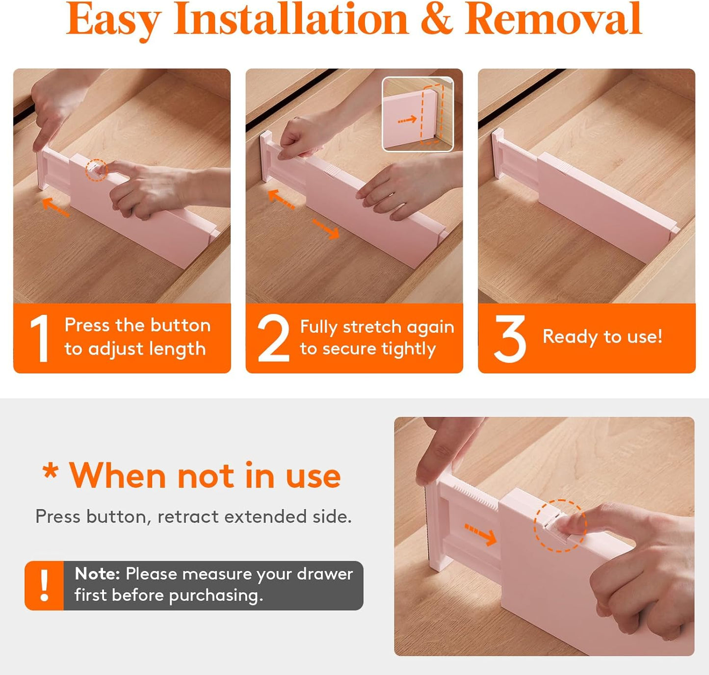 Lifewit 14 Pack Drawer Dividers 4" High, 11-17" Adjustable Drawer Organizers for Clothes, Expandable Dresser Separators in Bedroom/Bathroom/Kitchen/Fridge/Office Organization and Storage, Pink