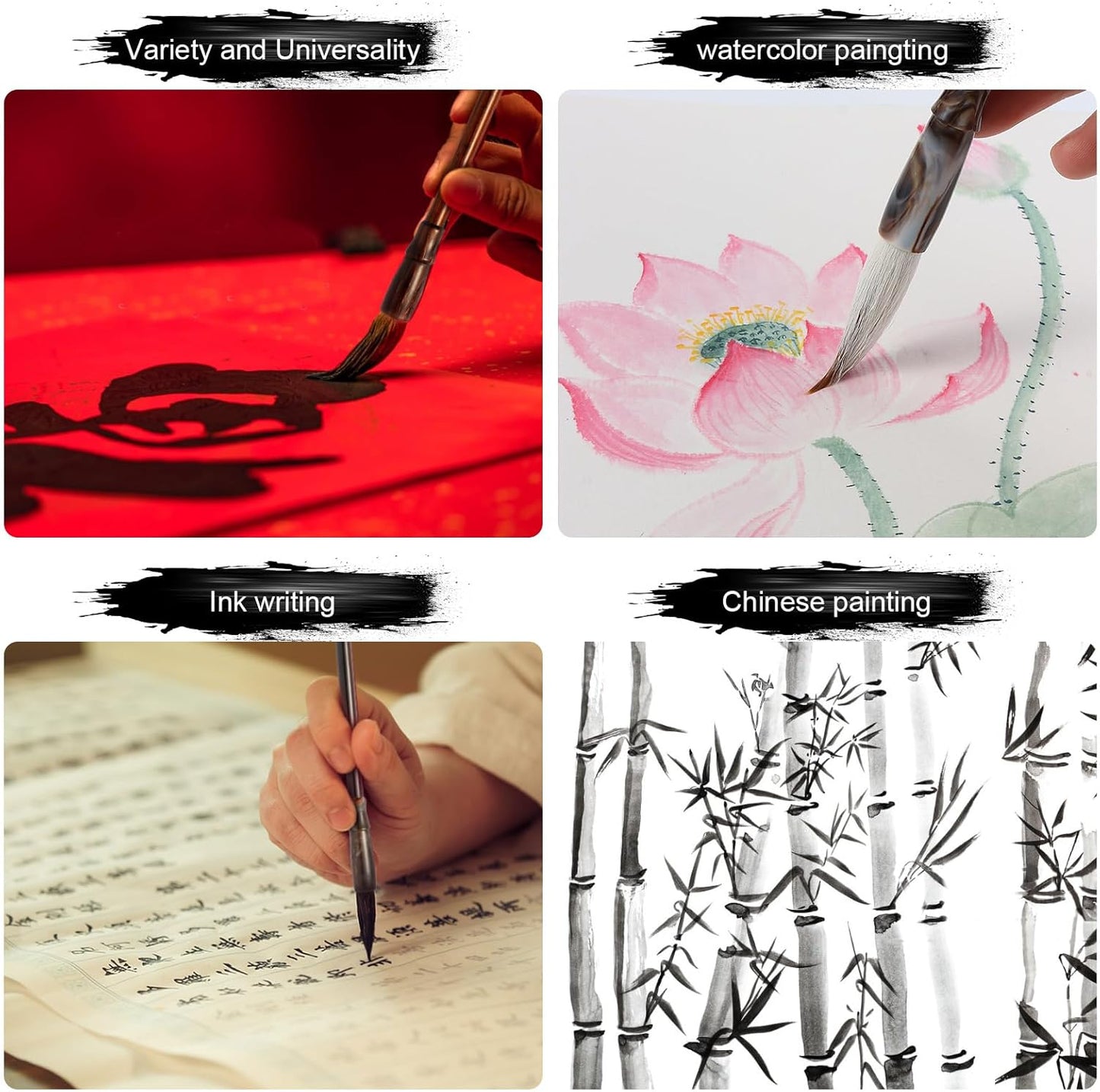 Corciosy 12 Pieces Chinese Calligraphy Brush Set - Premium Painting Writing Watercolor Sumi Brushes Set Kanji Japanese Drawing Art Brushes with Roll-up Brush Holder