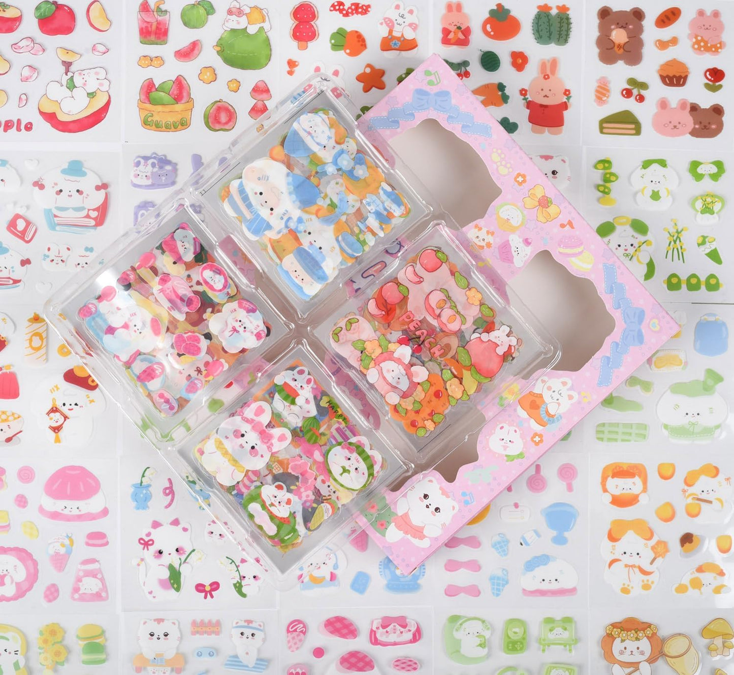 Kawaii Cartoon Animals Scrapbooking Stickers - Cute PET Transparent Bunny Bear Journaling Sticker Clipping Decor for Journals Diary Scrapbook Photo Album Laptop Planner Arts Gift Crafts