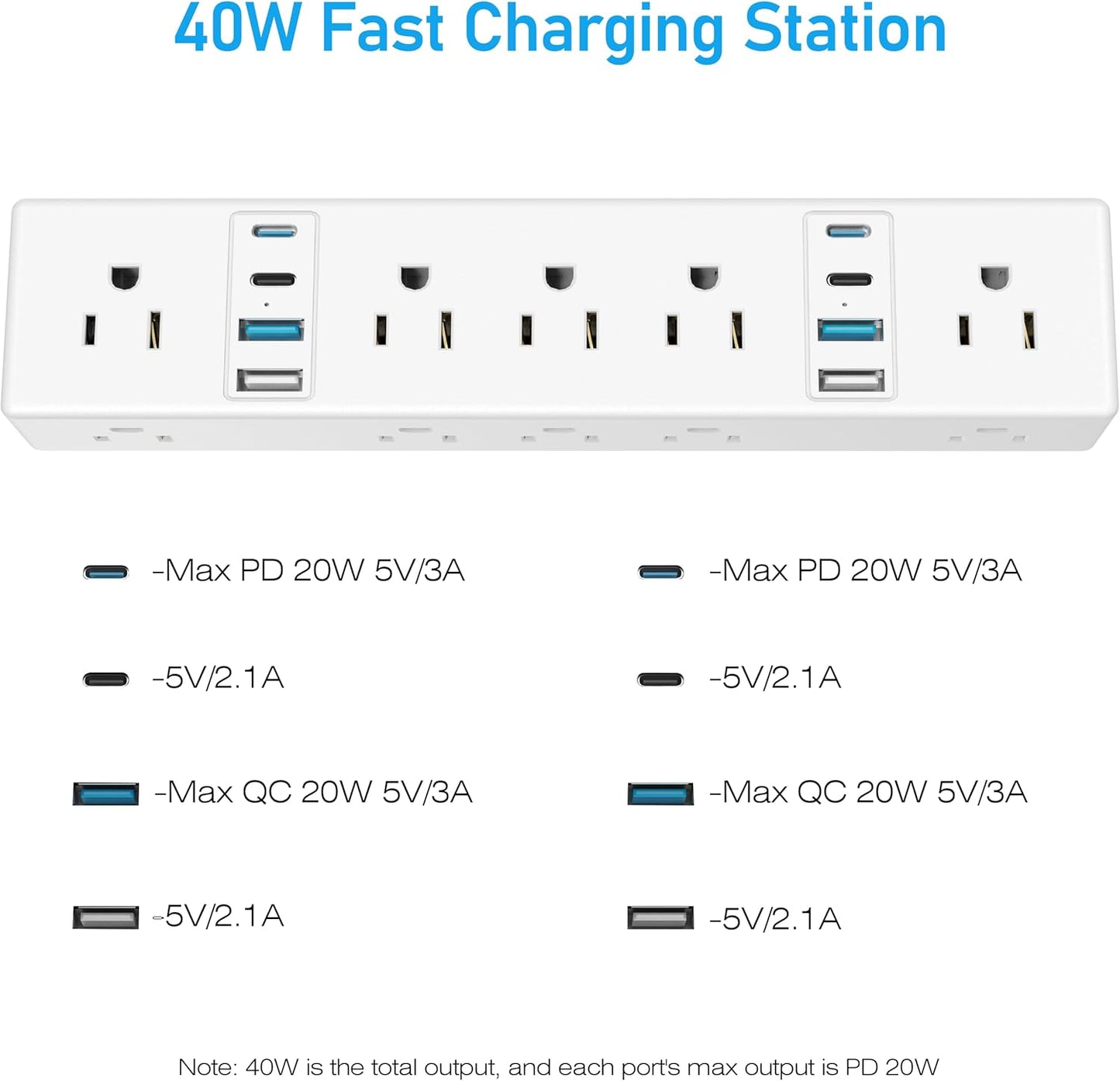 Desk Clamp Power Strip, 40W Fast Charging Station, VILONG Desktop Mount Surge Protector, 8 USB Ports(4 USB-C), 10 AC Outlets and 3Ft Cord, for Home, Office, Fit 1.6" Tabletop Edge