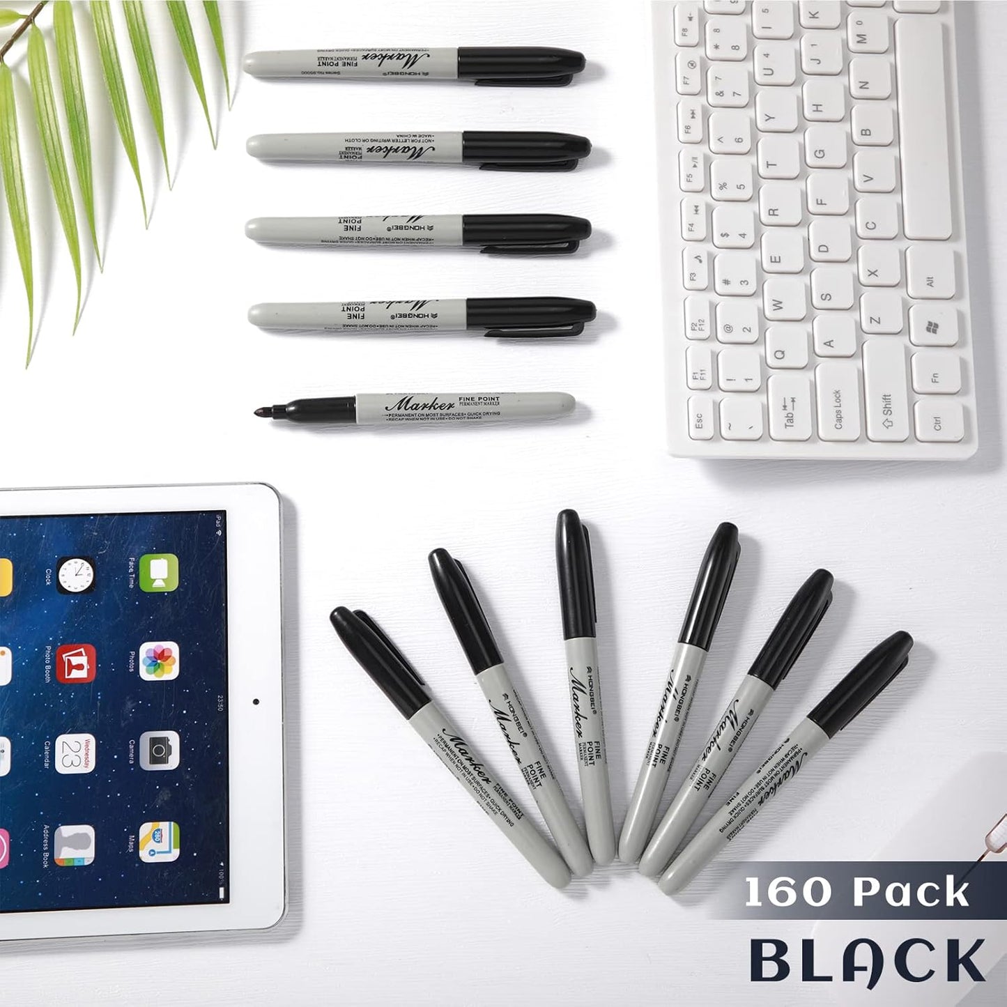 Thenshop 160 Pack Permanent Markers Bulk Black Permanent Marker Set Fine Point Pens Work on Wood, Metal, Stone, Glass