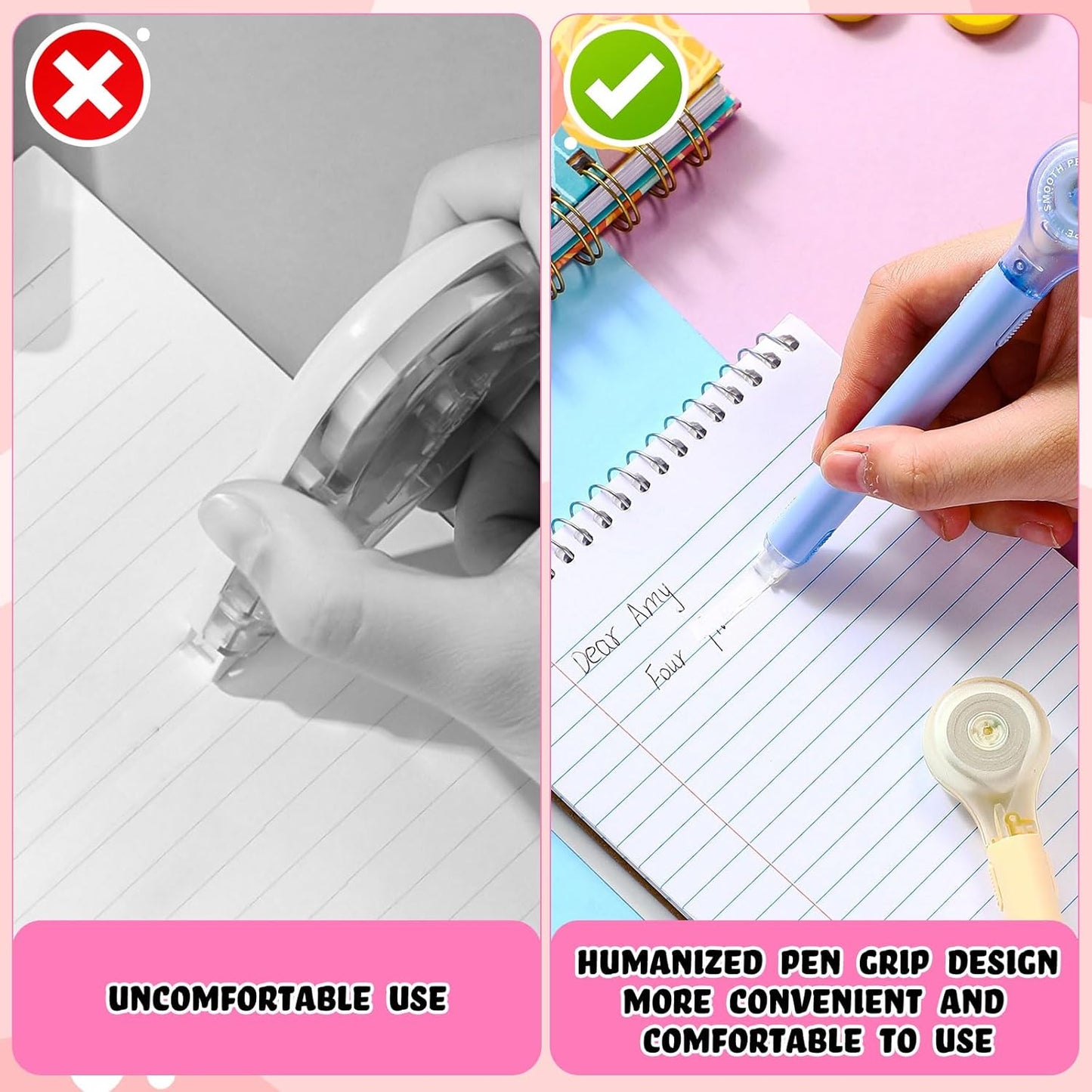 10 Pack Correction Tape Pen Correctional Ink Tape Push Pull Protective, Easy to Use Applicator for School Office Supplies, 0.2 x 236 Inch(Multicolor Color)